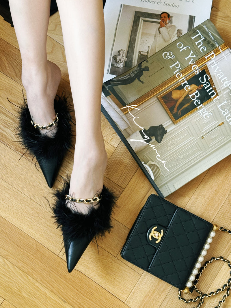 Black Ostrich Hair Heels