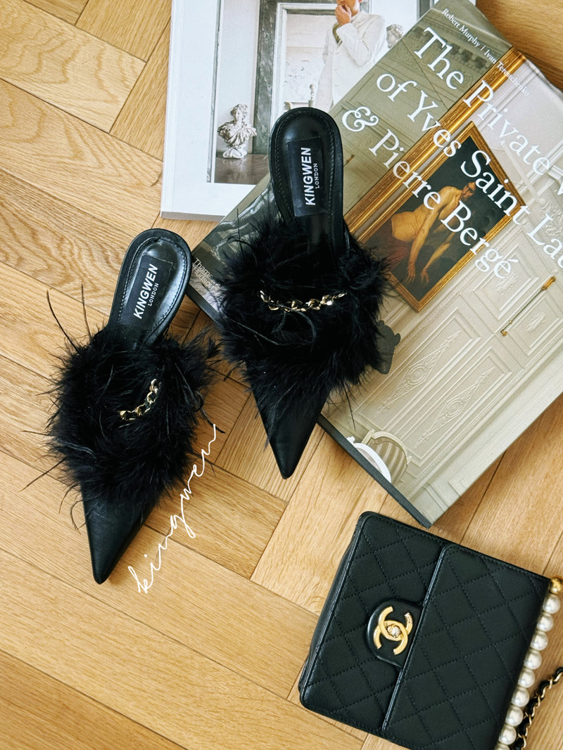 Black Ostrich Hair Heels