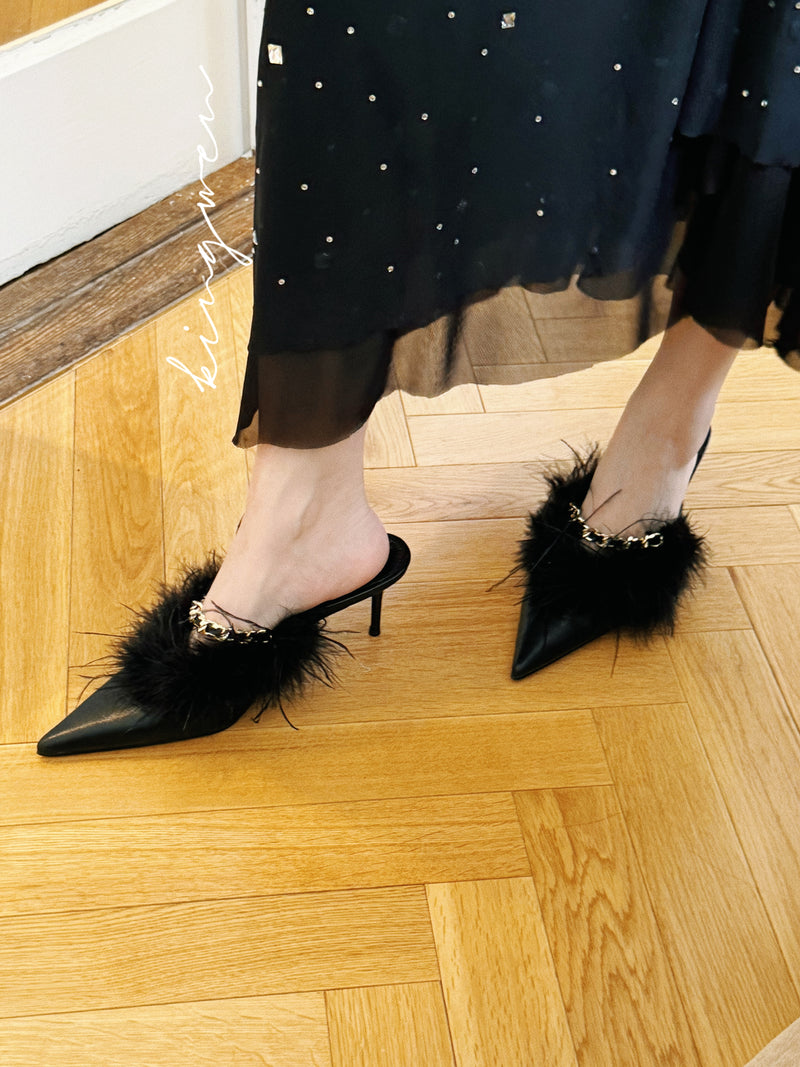 Black Ostrich Hair Heels