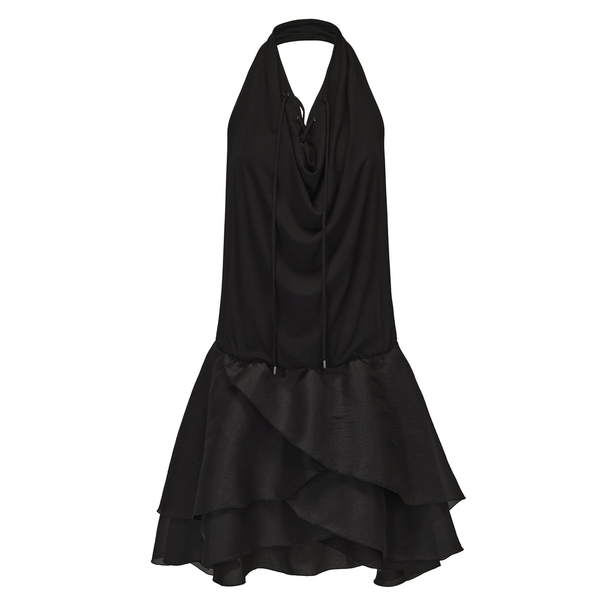 Black Halter Petal Santin Dress