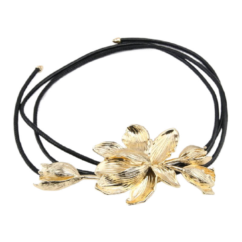 Gold Floral Leather Belt