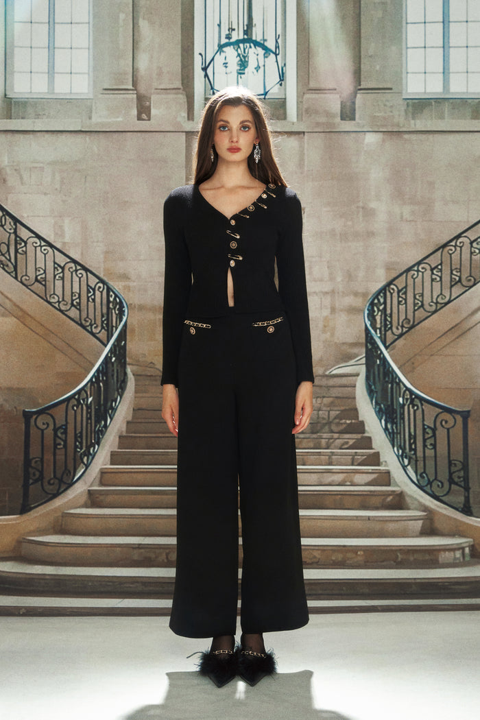 Black Chain Broad-legged Trousers