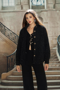 Black Knitted Jemstone Short Cardigan