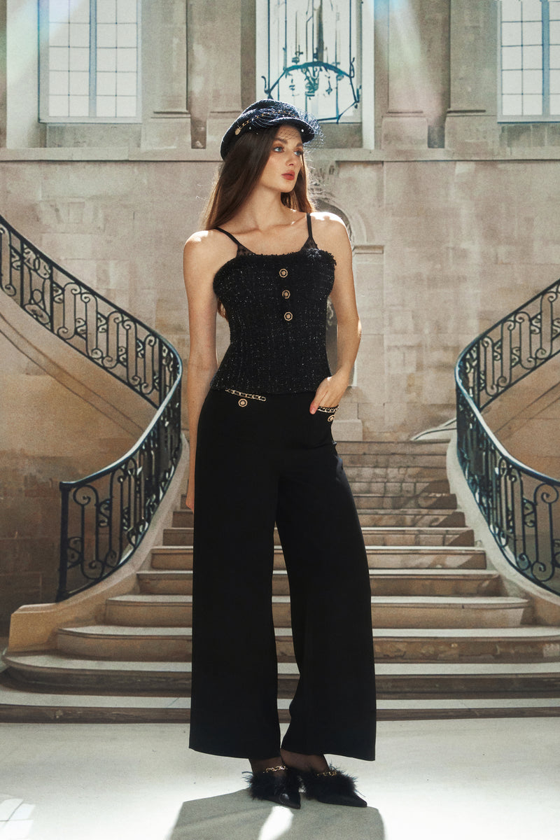 Black Chain Broad-legged Trousers