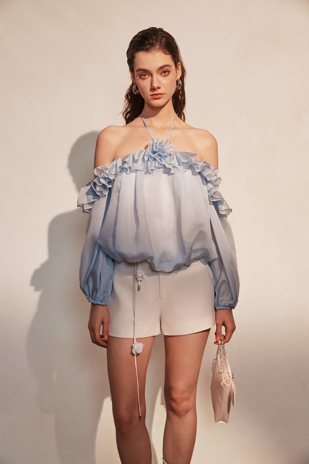 Blue Off-shoulder Tencel Top