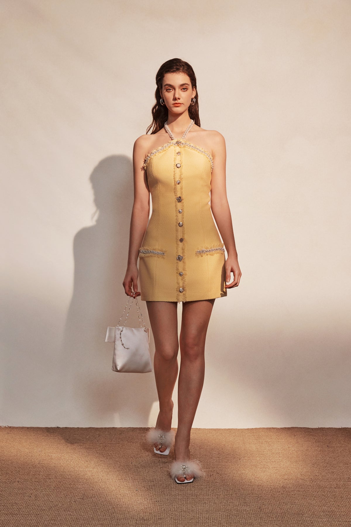 Yellow Tweed Halter Dress