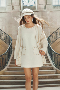 White Knitted Chain Oversize Cardigan