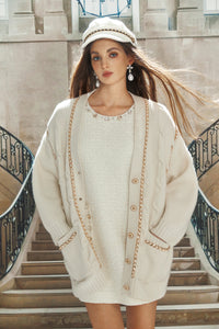 White Knitted Chain Oversize Cardigan