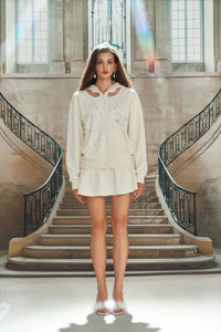 White Glitter Hooded Sweatshirt & Skirt