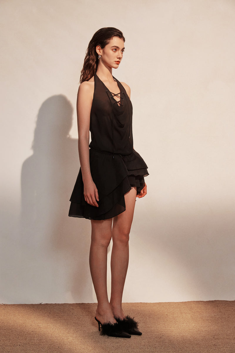 Black Halter Petal Santin Dress