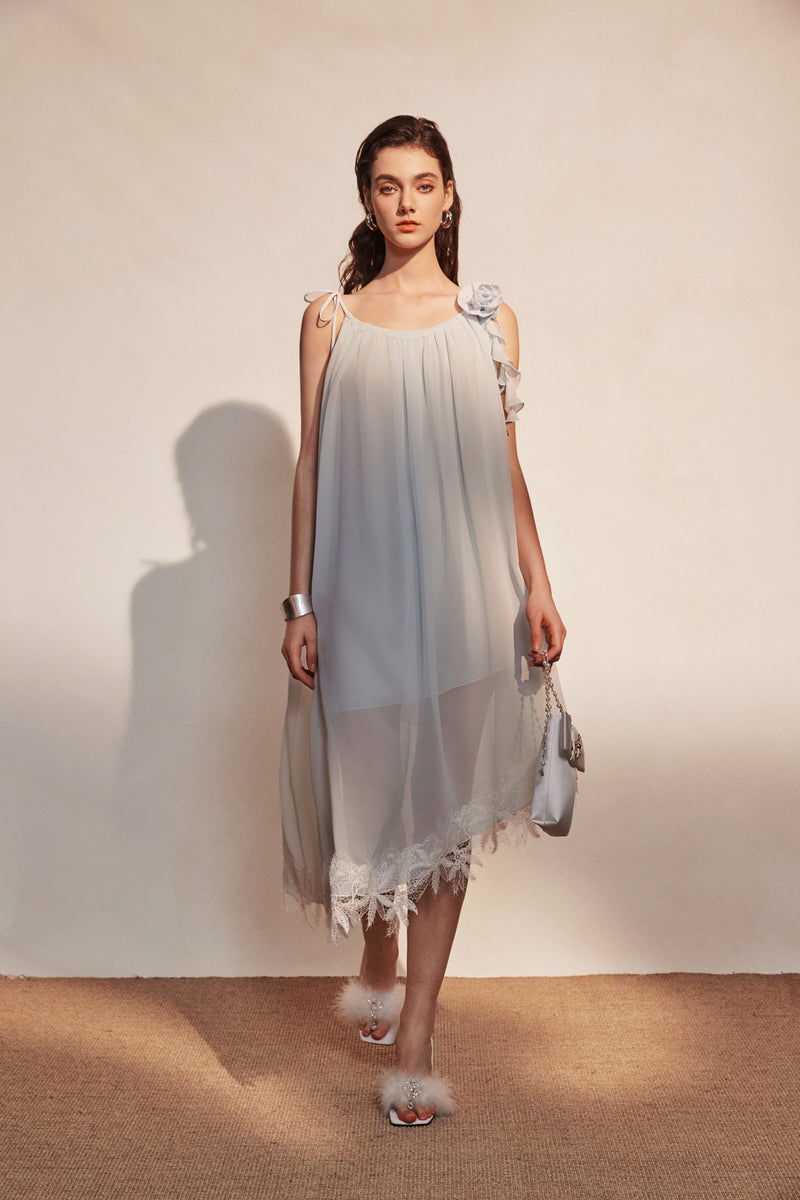 Blue Sleeveless Chiffon Dress