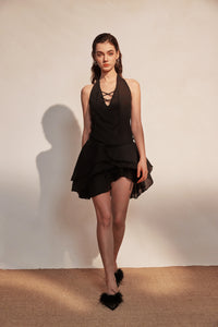 Black Halter Petal Santin Dress