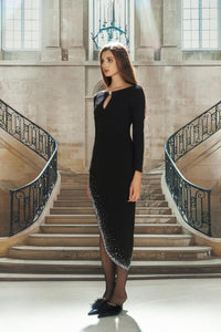 Black Rhinestone Slant Dress