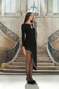 Black Rhinestone Slant Dress