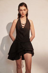 Black Halter Petal Santin Dress