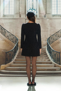 Black Woven Gemstone V-Neck Dress