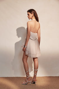 White Halter Petal Santin Dress