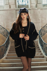 Black Knitted Chain Over size Cardigan