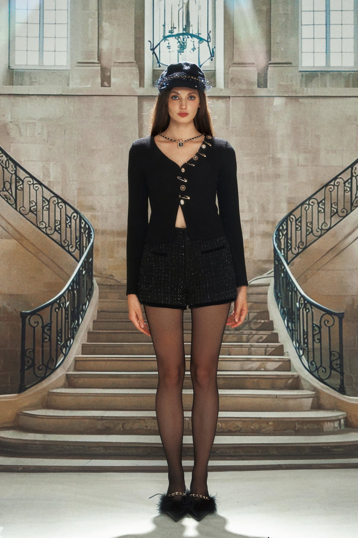 Black Knitted Jemstone Short Cardigan