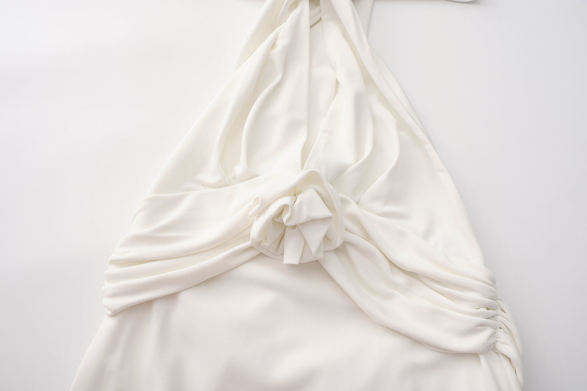 White Halter Santin Dress