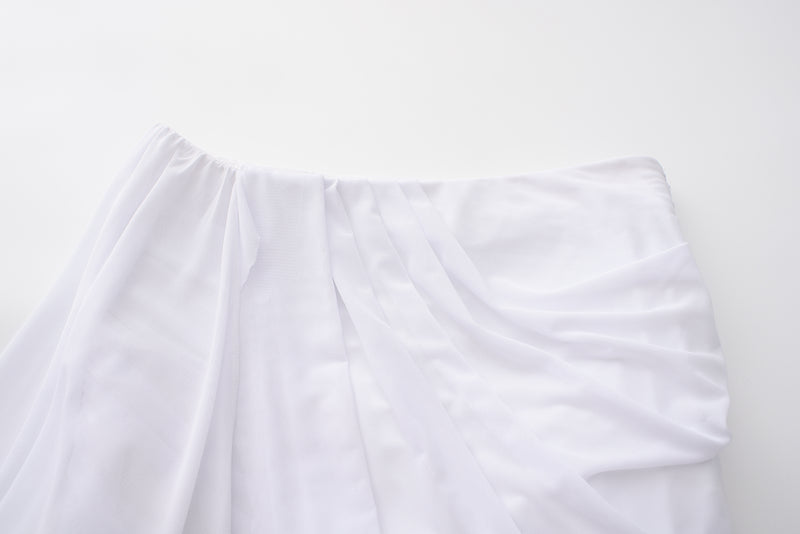 White Mesh Gathered Skirt