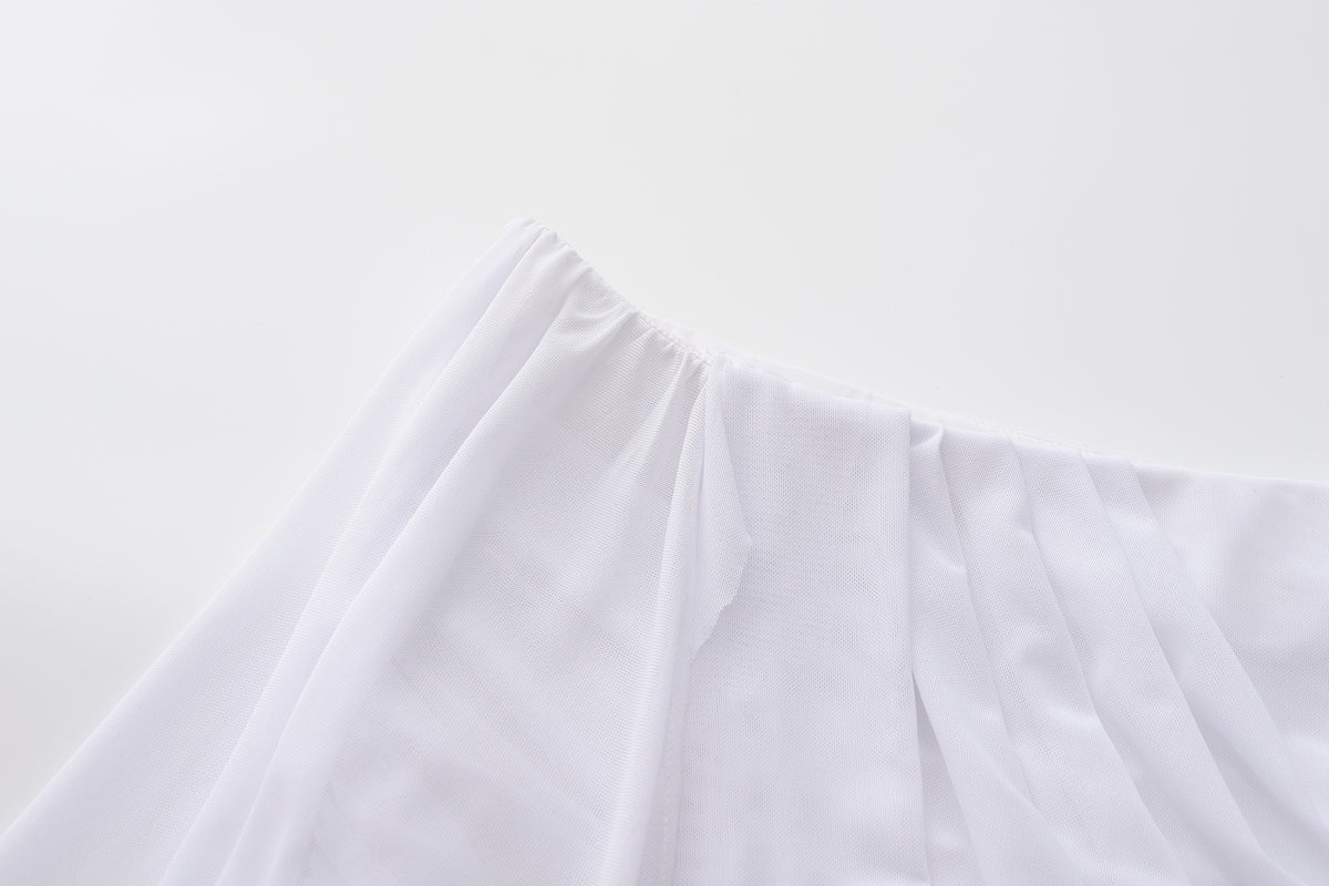 White Mesh Gathered Skirt