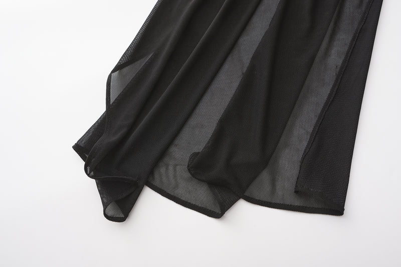 Black Mesh Gathered Skirt