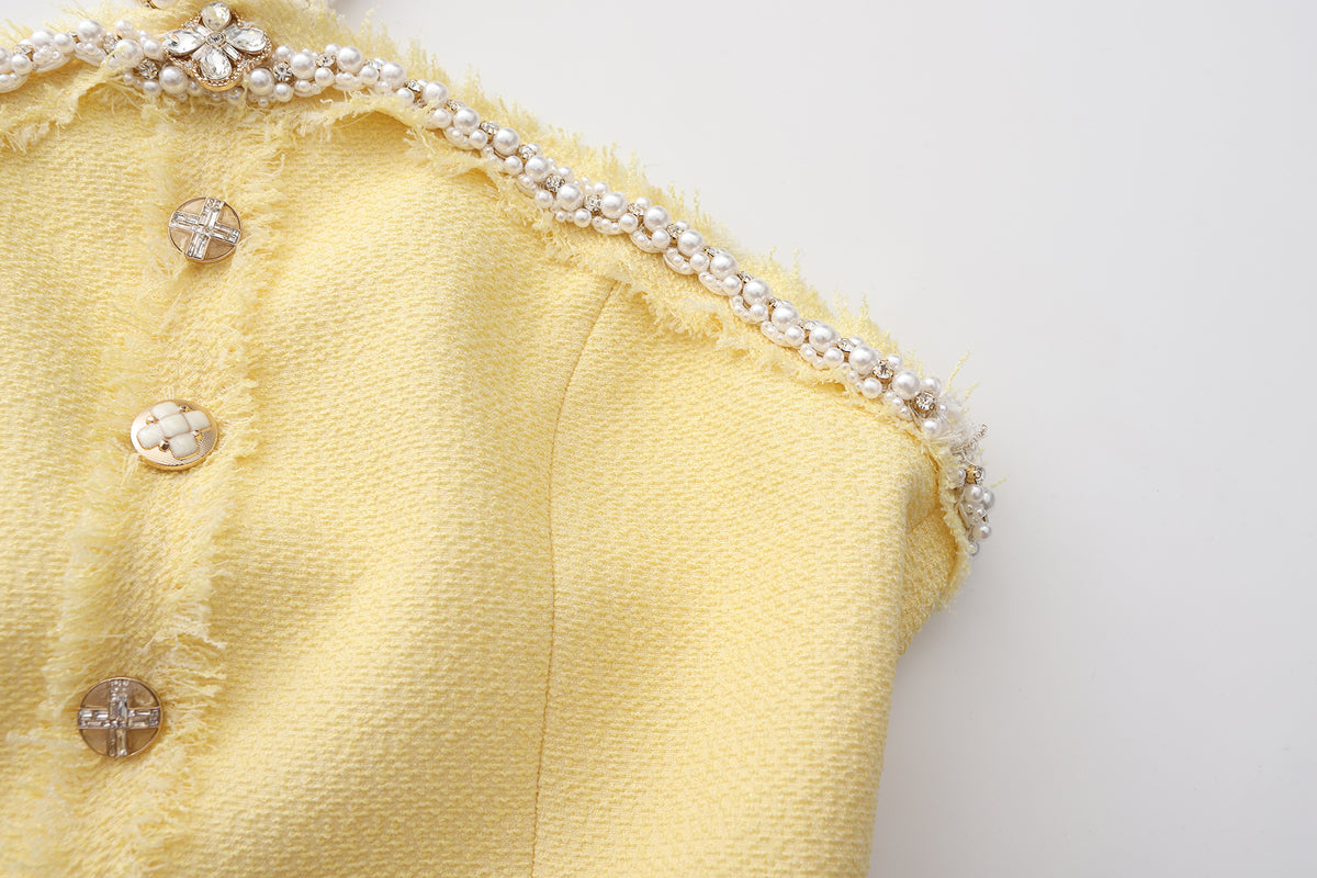 Yellow Tweed Halter Dress