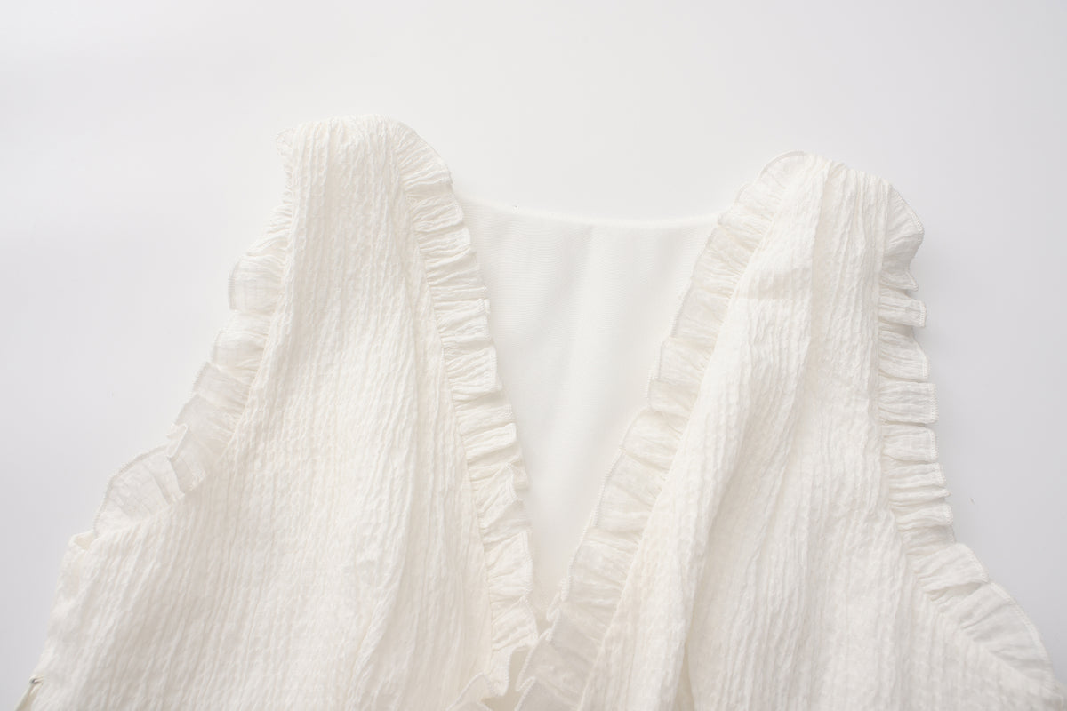 White Frills Ramie Top