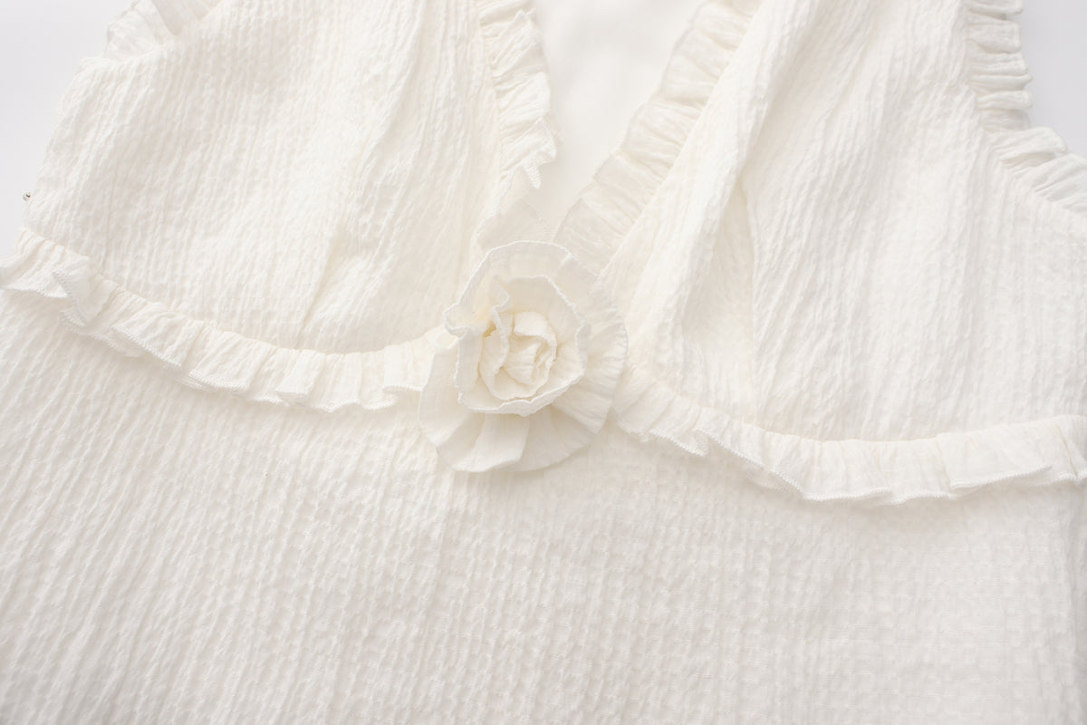 White Frills Ramie Top