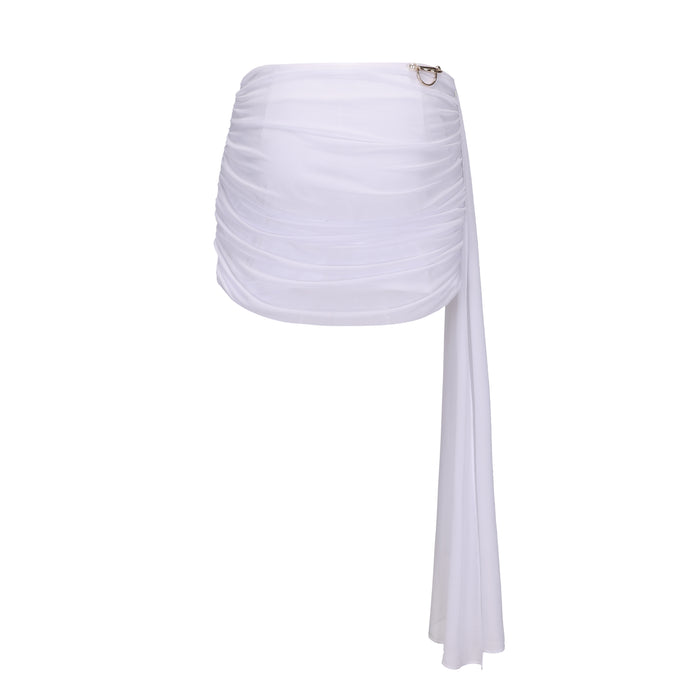 White Mesh Gathered Skirt