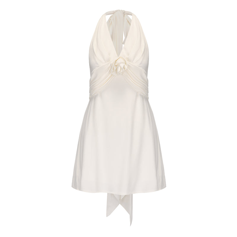 White Halter Santin Dress