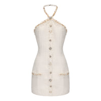 White Tweed Halter Dress