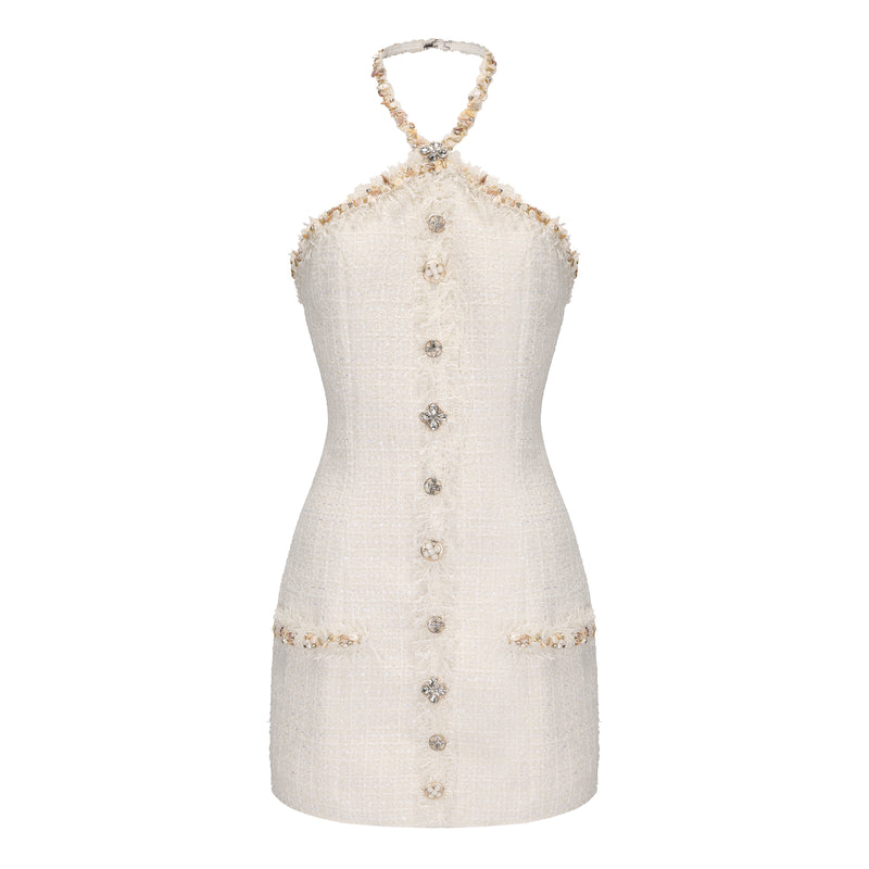 White Tweed Halter Dress