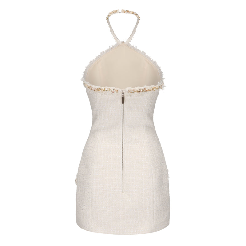 White Tweed Halter Dress