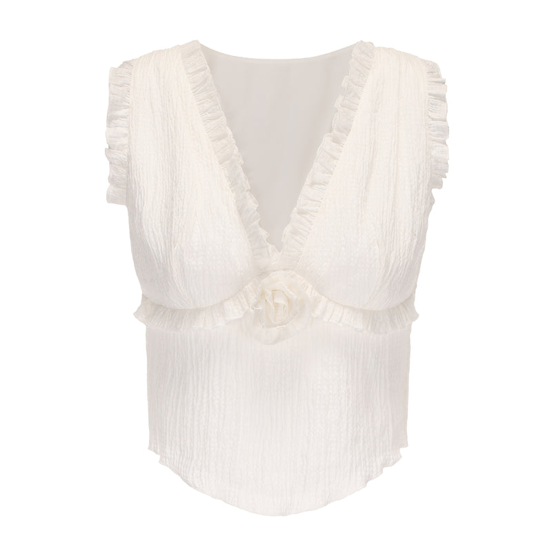 White Frills Ramie Top