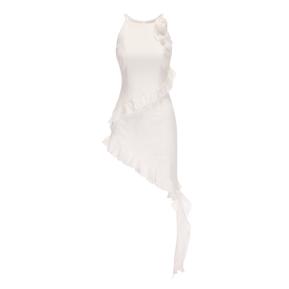 White Halter Ramie Dress