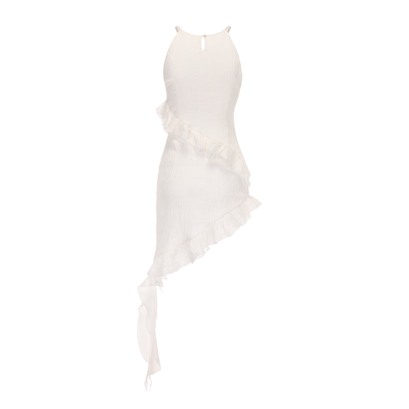 White Halter Ramie Dress