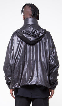 BLACK WAXED NYLON WINDBREAKER