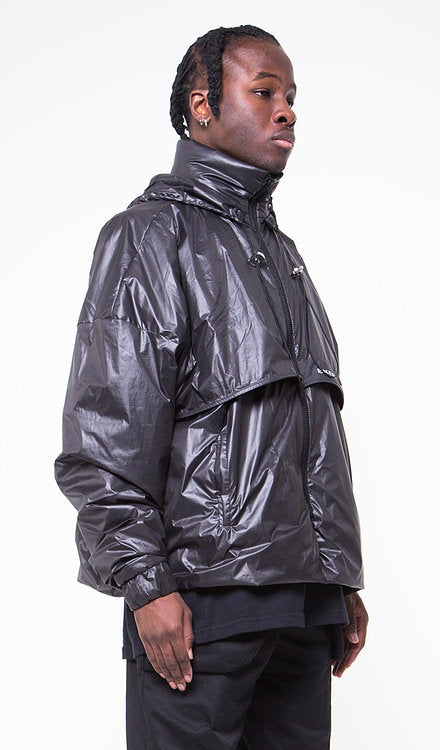 BLACK WAXED NYLON WINDBREAKER