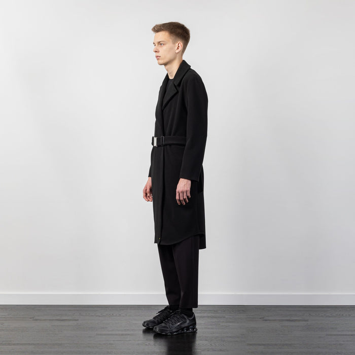 WOOL COAT WITH BUCKLE BELT BLACK